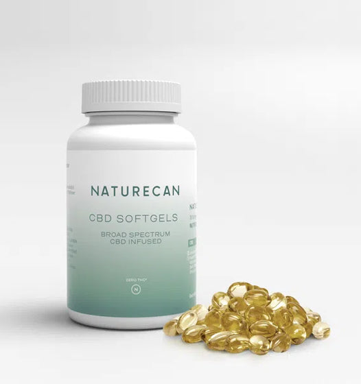 Bottle of 30 CBD Oil Softgels and softgels