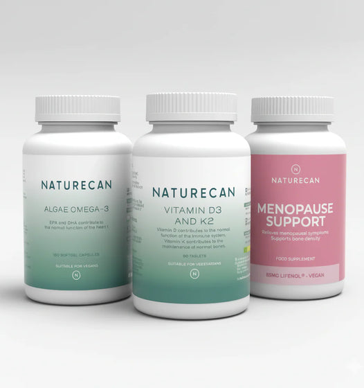 Three Naturecan supplement bottles on a white background