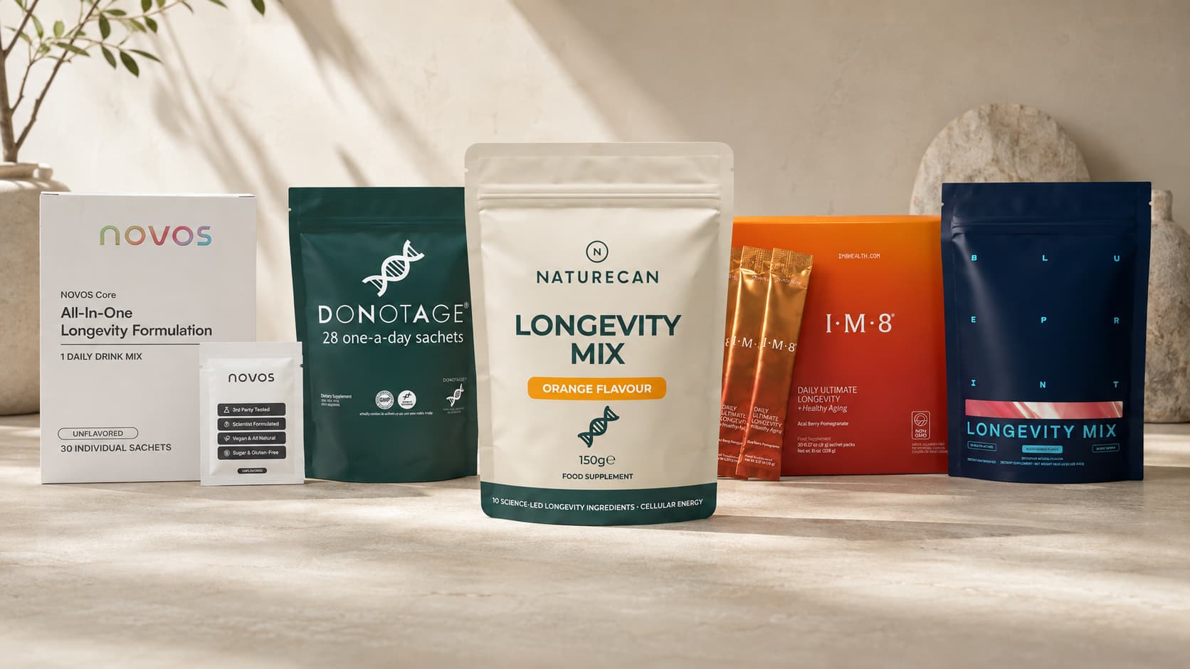 Longevity Mix Compared: What's Actually in IM8, NOVOS, DoNotAge, Blueprint & Naturecan