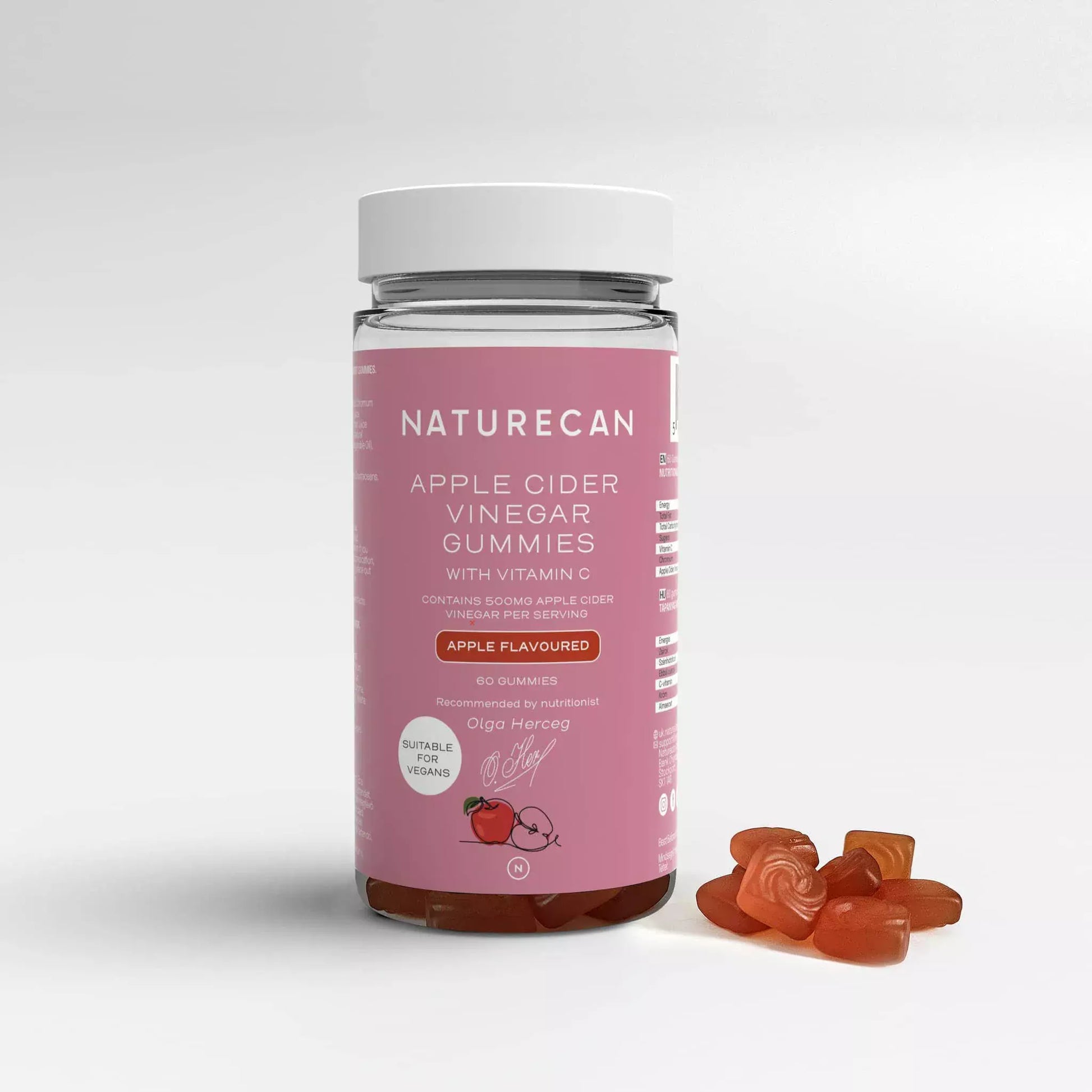Bottle of Naturecan Apple Cider Vinegar Gummies with Vitamin C on a white background