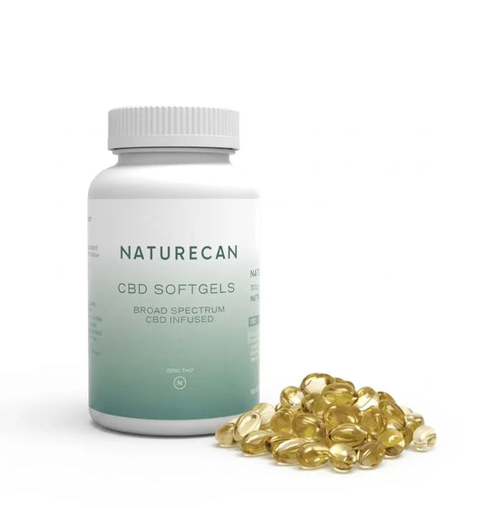 Bottle of 30 CBD Oil Softgels and softgels