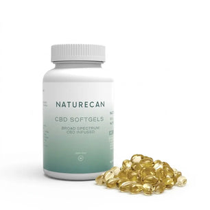 Bottle of 30 CBD Oil Softgels and softgels