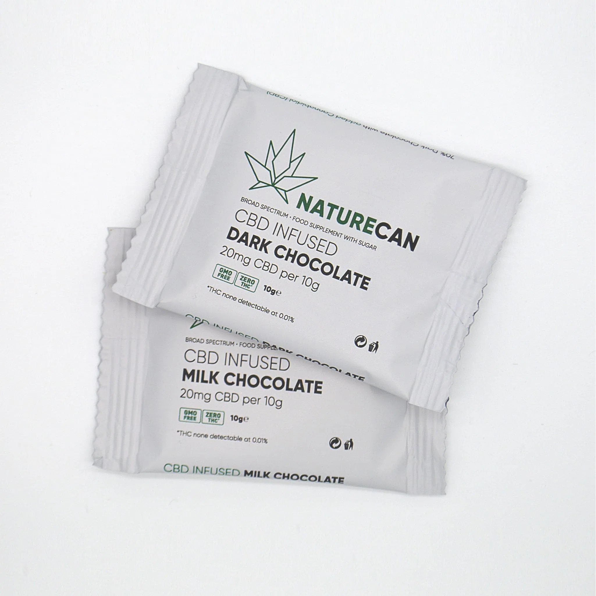 Two bars of CBD chocolate in packets