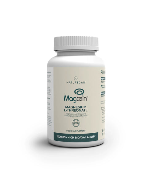 Supplement bottle labeled 'Magtein' on a white background