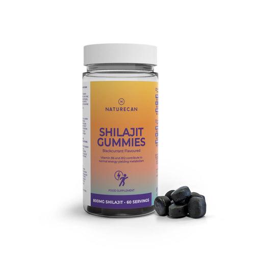 Naturecan Shilajit Gummies bottle with gummies on a white background