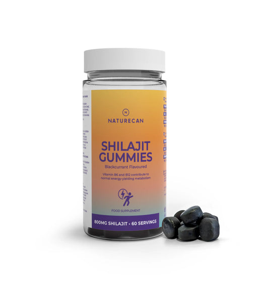 Naturecan Shilajit Gummies bottle with gummies on a white background