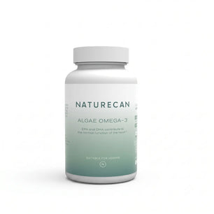 Naturecan Algae Omega-3 supplement bottle on a white background


